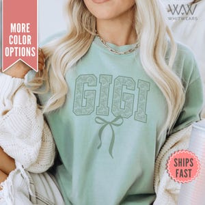 Lace Gigi Bow Shirt, Coquette Gigi Comfort Colors® TShirt for Gigi, Cute Tee Shirt Mothers Day Gift from Daughter, Coquette Gigi Shirt Gift