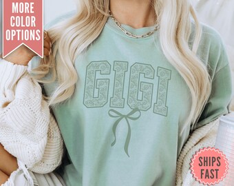 Lace Gigi Bow Shirt, Coquette Gigi Comfort Colors® TShirt für Gigi, süßes T-Shirt Muttertagsgeschenk von der Tochter, Coquette Gigi Shirt Geschenk