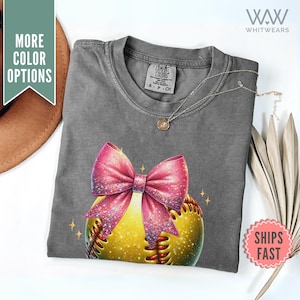 Softball Game Day Comfort Colors® Shirt, Softball Bow Tee Shirt, Coquette Softball T-shirt, Softball Mom Shirt, Game Day Shirt Softball Gift