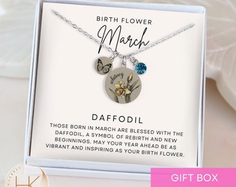 March Birth Flower Necklace, Personalized Birth Flower Necklace March Birthday Gift for Friend Bridesmaid Birthday March Birth Flower Gift