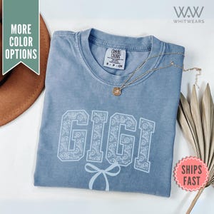 Lace Gigi Bow Shirt, Coquette Gigi Comfort Colors® TShirt for Gigi, Cute Tee Shirt Mothers Day Gift from Daughter, Coquette Gigi Shirt Gift