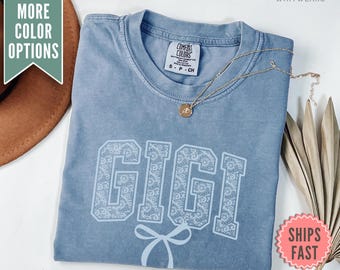 Lace Gigi Bow Shirt, Coquette Gigi Comfort Colors® TShirt für Gigi, süßes T-Shirt Muttertagsgeschenk von der Tochter, Coquette Gigi Shirt Geschenk
