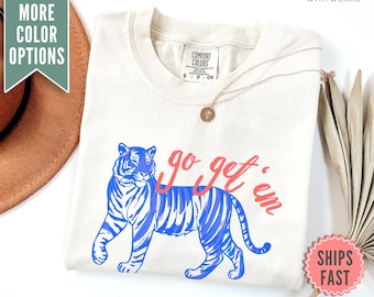 Go Get 'Em Tiger Shirt, Comfort Colors® Retro Tiger Shirt, Aesthetic Tshirts, Vintage Inspired Shirt Trendy Tiger TShirt Retro Festival Tee