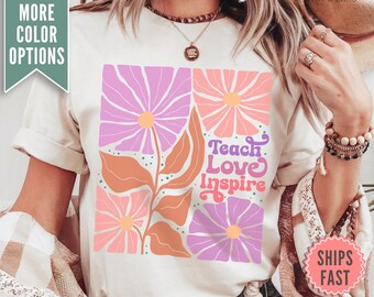 Teacher Tshirt, Teacher Comfort Colors Shirt, Teach Love Inspire Teacher Tee Shirt, Teacher Appreciation Gift, Positive Teacher Shirt Gift