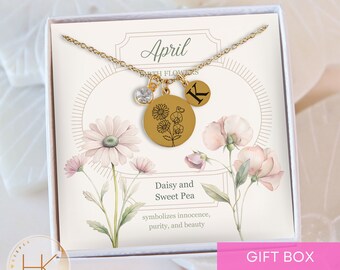 April Birth Flower Necklace, Personalized Birth Flower Necklace April for Birthday Gift for Her Friend for Birthday April Birth Flower Gift