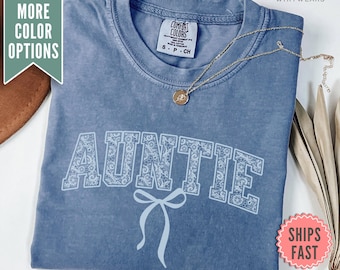Lace Auntie Bow Shirt, Coquette Auntie Comfort Colors® TShirt for Auntie, Pregnancy Announcement for Aunt, Gift for Aunt, Aunt Birthday Gift