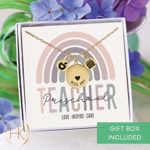 Custom Preschool Teacher Necklace, Personalized Teacher Appreciation Gift for Preschool Teacher Thank you Gifts from Student Thank you Gift