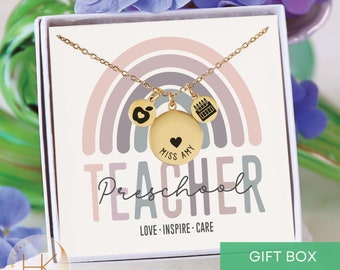 Custom Preschool Teacher Necklace, Personalized Teacher Appreciation Gift for Preschool Teacher Thank you Gifts from Student Thank you Gift