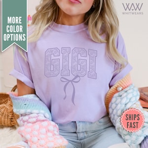Lace Gigi Bow Shirt, Coquette Gigi Comfort Colors® TShirt for Gigi, Cute Tee Shirt Mothers Day Gift from Daughter, Coquette Gigi Shirt Gift