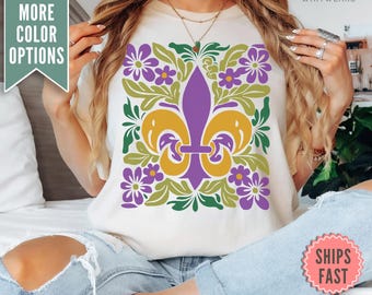 Comfort Colors® Mardi Gras Shirt, Mardi Gras Floral Shirt, New Orleans Mardi Gras Parade Shirt, Mardi Gras Louisiana Carnival Party Shirt