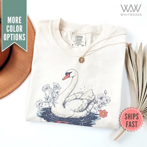 Comfort Colors® Swan T-shirt, Cottage Core Floral Tee, Nature Flower Lover Shirt, Retro Swan Lover Gift Tee, Swan Shirt, Animal Lover Shirt