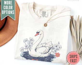 Comfort Colors® Swan T-shirt, Cottage Core Floral Tee, Nature Flower Lover Shirt, Retro Swan Lover Gift Tee, Swan Shirt, Animal Lover Shirt