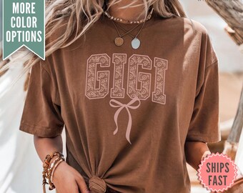 Lace Gigi Bow Shirt, Coquette Gigi Comfort Colors® TShirt für Gigi, süßes T-Shirt Muttertagsgeschenk von der Tochter, Coquette Gigi Shirt Geschenk