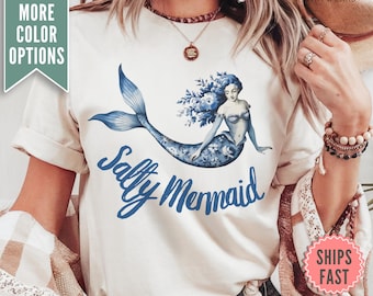 Salty Mermaid Shirt, Mermaid Comfort Colors® TShirt, Beach Lover Shirt, Summer Tee, Vacation Shirt, coastal aesthetic, Mermaid Lover Shirt
