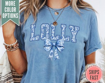 Lolly Shirt, Comfort Colors® Lolly Coquette Bow T-shirt, Toile Lolly Shirt, Chinoiserie Lolly Tee, Lolly Mothers Day Gift, Promoted to Lolly