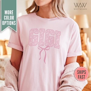 Lace Gigi Bow Shirt, Coquette Gigi Comfort Colors® TShirt for Gigi, Cute Tee Shirt Mothers Day Gift from Daughter, Coquette Gigi Shirt Gift