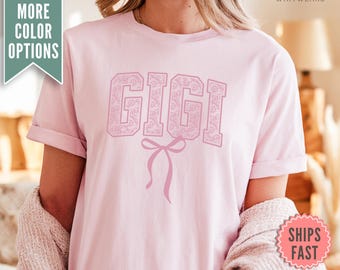 Lace Gigi Bow Shirt, Coquette Gigi Comfort Colors® TShirt für Gigi, süßes T-Shirt Muttertagsgeschenk von der Tochter, Coquette Gigi Shirt Geschenk