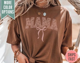 Lace Mama Coquette Shirt, Coquette Lace Bow Mama Comfort Colors® TShirt for Mom, Cute Shirt Mothers Day Gift from Daughter, Trendy Mama Tee