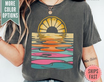 Maglietta Lemon Sunset, Maglietta Comfort Colors Sunset, Maglietta Summer Vibes, Maglietta Summer Coastal Aesthetic, Maglietta Beach Vacation, Maglietta Summer Trip