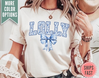 Lolly Shirt, Comfort Colors® Lolly Coquette Bow T-shirt, Toile Lolly Shirt, Chinoiserie Lolly Tee, Lolly Mothers Day Gift, Promoted to Lolly