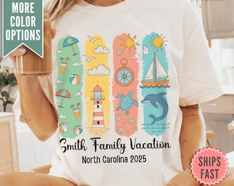 Koszulki na rodzinne wakacje, spersonalizowana koszulka Family Vacation Comfort Colors®, letnia koszulka Family Crew, spersonalizowana koszulka wakacyjna, rodzinne koszulki plażowe