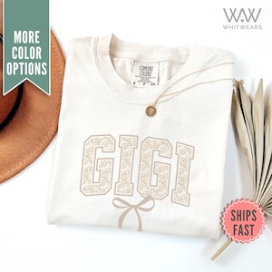 Lace Gigi Bow Shirt, Coquette Gigi Comfort Colors® TShirt for Gigi, Cute Tee Shirt Mothers Day Gift from Daughter, Coquette Gigi Shirt Gift