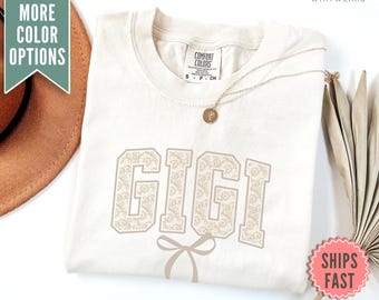 Lace Gigi Bow Shirt, Coquette Gigi Comfort Colors® TShirt für Gigi, süßes T-Shirt Muttertagsgeschenk von der Tochter, Coquette Gigi Shirt Geschenk