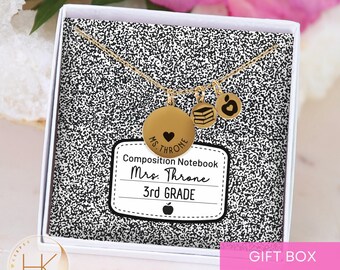 Personalized Teacher Composition Notebook Necklace, Teacher Pendant Gift Teacher Back to School Gift Teacher Appreciation Gift Necklace