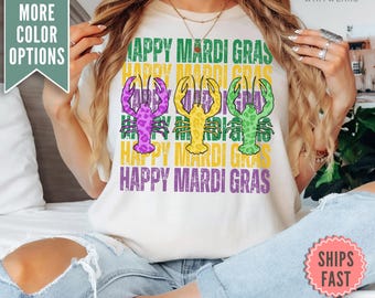 Comfort Colors® Mardi Gras Shirt, Mardi Gras Crawfish Shirt, New Orleans Mardi Gras Parade Shirt, Mardi Gras Louisiana Carnival Party Shirt