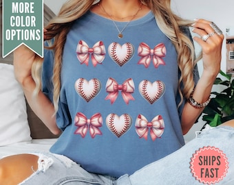 Baseball Bows Comfort Colors® Shirt, Baseball Tee, Baseball T-shirt, Coquette Baseball Bow Shirt Baseball Game Day Shirt, Baseball Mom Gift