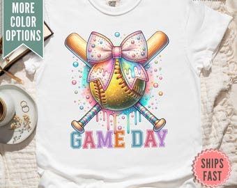 Softball Ice Cream Drip Comfort Colors® Shirt, Softball Drip Tee Shirt, Softball Bow T-shirt, Softball Game Day Shirt, Softball Mom Tee Gift