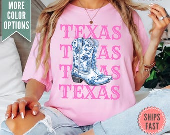 Comfort Colors® Coquette Texas Boots Tee, Cowgirl Boots T-shirt, Coquette Chinoiserie Boots Texas Shirt Western Toile Boots Texas Shirt Gift