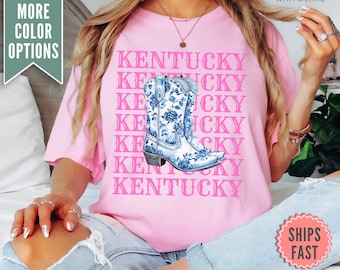 Comfort Colors® Coquette Kentucky Boots Tee, Cowgirl Boots T-shirt, Coquette Chinoiserie Boots Kentucky Western Shirt Toile Kentucky Gift