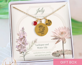July Birth Flower Necklace, Personalized Birth Flower Necklace for July Birthday Gift for Friend Birthday Gift July Birth Flower Necklace