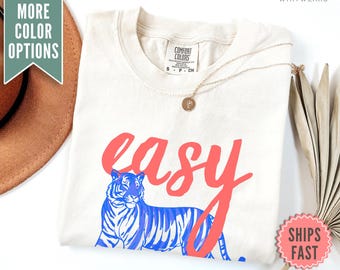 Easy Tiger Shirt, Comfort Colors® Retro Tiger Shirt, Aesthetic T-shirt&#39;s, Vintage Inspired Shirt Trendy Tiger TShirt Retro Festival Clothing