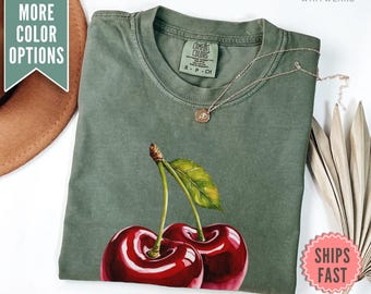 Camiseta Cherries Comfort Colors®, camiseta con cerezas, camiseta con frutas, camiseta de verano, regalo para amantes de la comida, regalo para amantes de las cerezas, camiseta retro con cerezas, camiseta con cerezas
