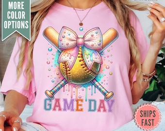 Softball Ice Cream Drip Comfort Colors® Shirt, Softball Drip Tee Shirt, Softball Bow T-shirt, Softball Game Day Shirt, Softball Mom Tee Gift