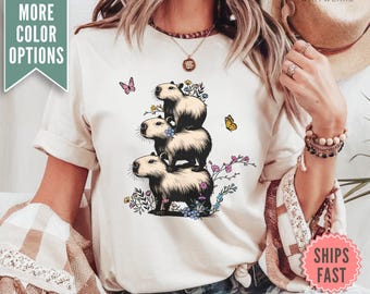 Capybara Comfort Colors® TShirt, Capybara Shirt, Capybara Tee, Wildflower Capybara Lover Gift, Cute Capybara Gift, Funny Capybara T Shirt