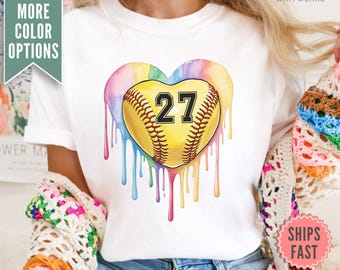 Softball Ice Cream Drip Comfort Colors® Shirt, Softball Drip Tee Shirt, Softball Bow T-shirt, Softball Game Day Shirt, Softball Mom Tee Gift