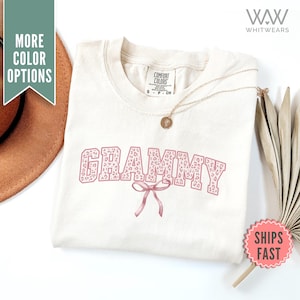 Grammy Bow Comfort Colors® Shirt, Mothers Day Gift For Grammy, Custom Lace Grammy Shirt, Pregnancy Announcement Grammy Tee Birthday Gift