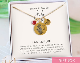 July Birth Flower Necklace, Personalized Birth Flower Necklace for July Birthday Gift for Friend Birthday Gift July Birth Flower Necklace