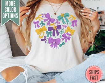 Comfort Colors® Mardi Gras T-Shirt, Mardi Gras Bow Shirt, New Orleans Mardi Gras Parade Tee Shirt, Mardi Gras Louisiana Carnival Party Shirt