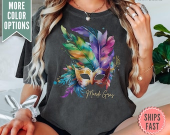 Comfort Colors® Mardi Gras Shirt, Mardi Gras Mask T-Shirt, Women New Orleans Mardi Gras Parade Shirt, Mardi Gras Carnival Mask Party Shirt