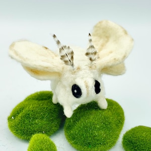 Needle felted white moth, Venezuelan poodle moth, wool soft sculpture white  butterfly, felt bugs, fibre art insects