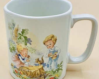 Vintage Japanese Children's Mug: Fairytale Chipmunk Ceramic Cup