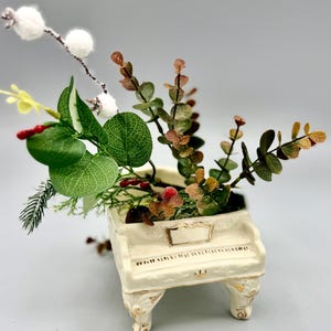 Vintage grand piano planter, cream and gold footed planter with drainage hole