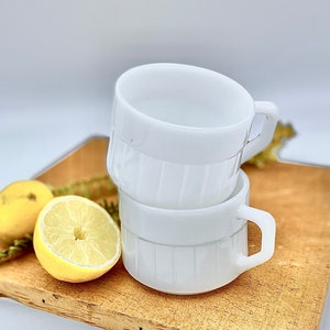2 Vintage Federal glass milk glass mugs
