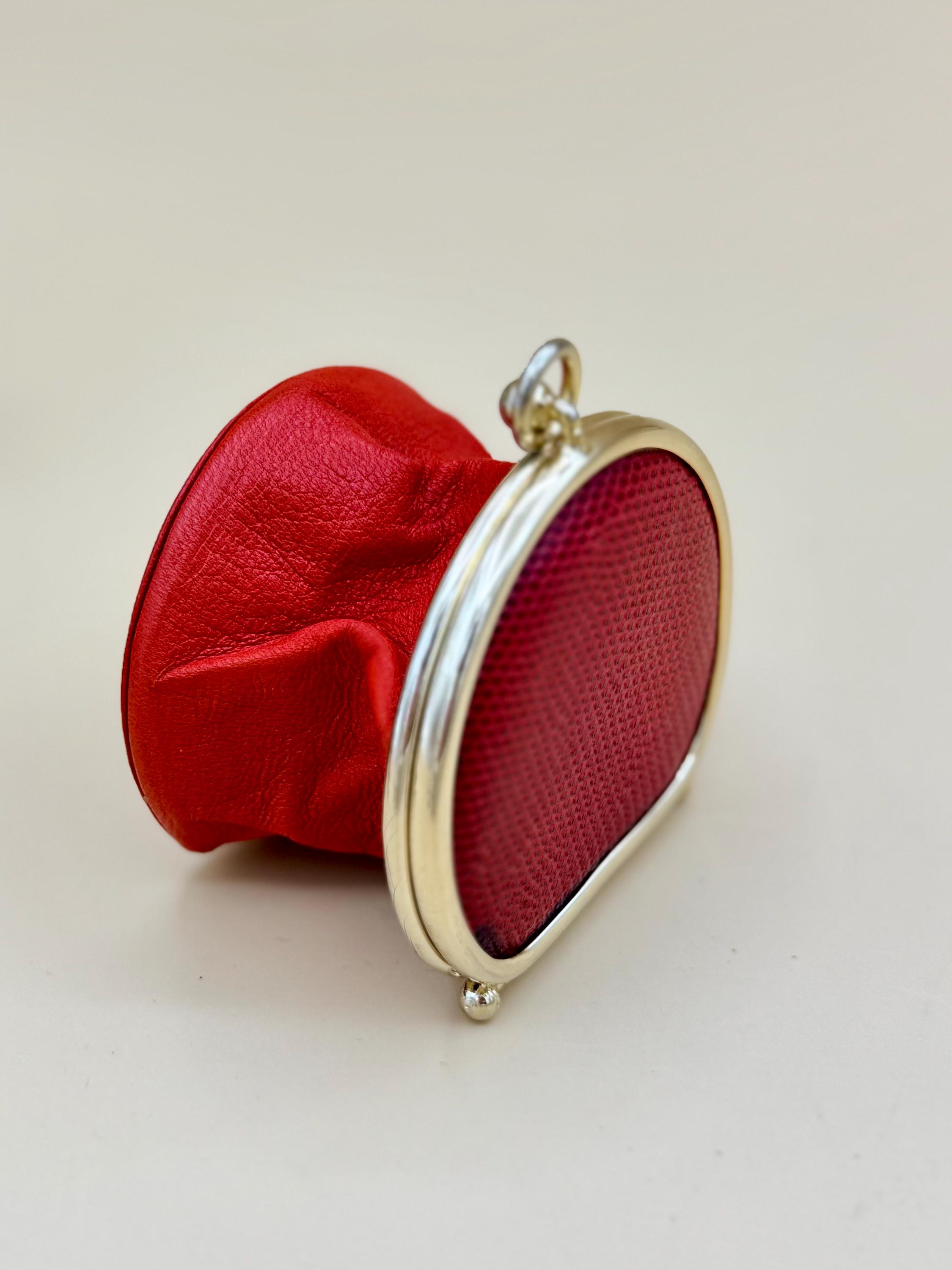Vintage Neiman Marcus Red Coin Purse, Small Snake Leather Coin
