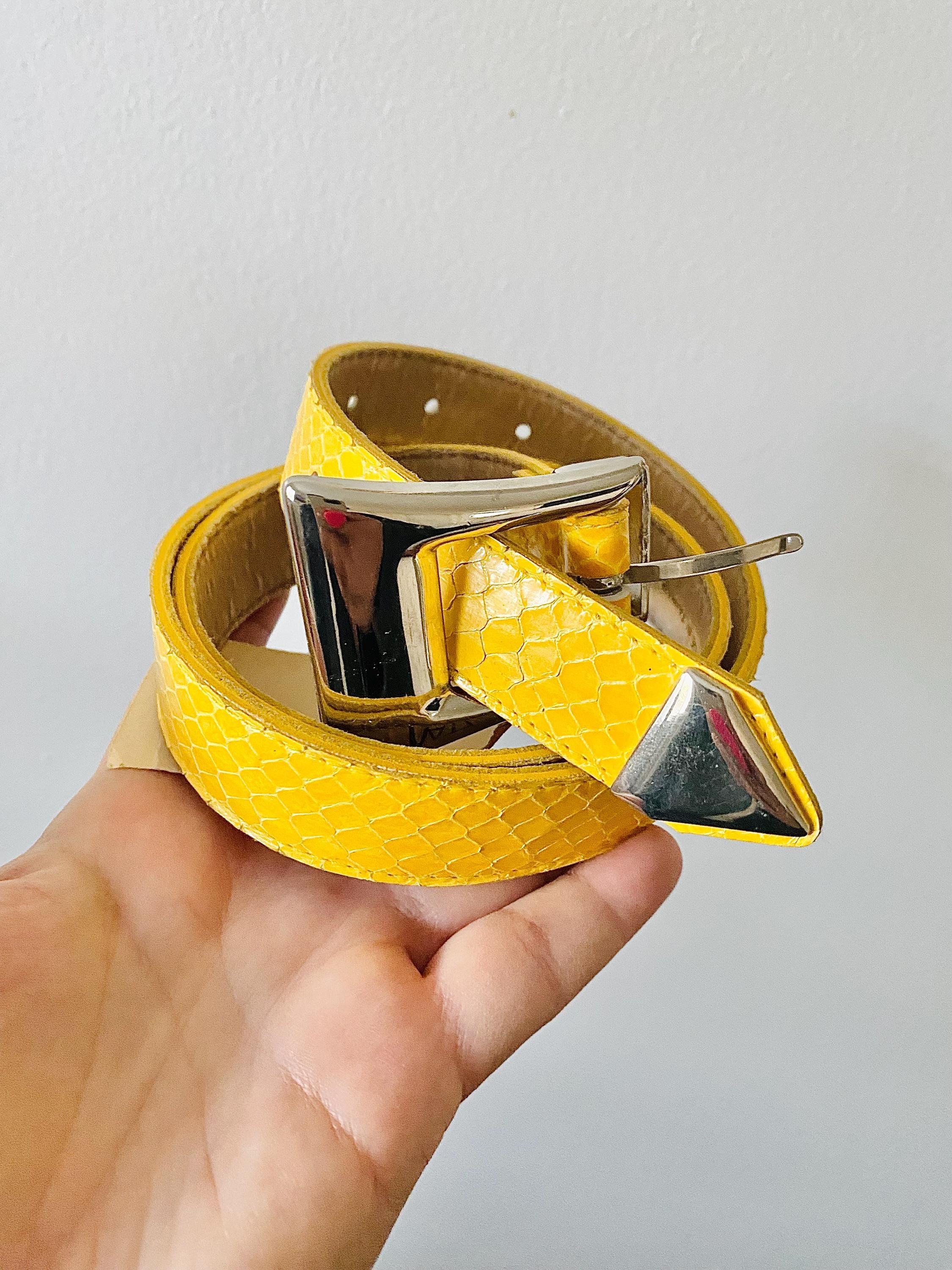 Vintage Yellow Snakeskin Belt: Python Leather Skinny Belt 