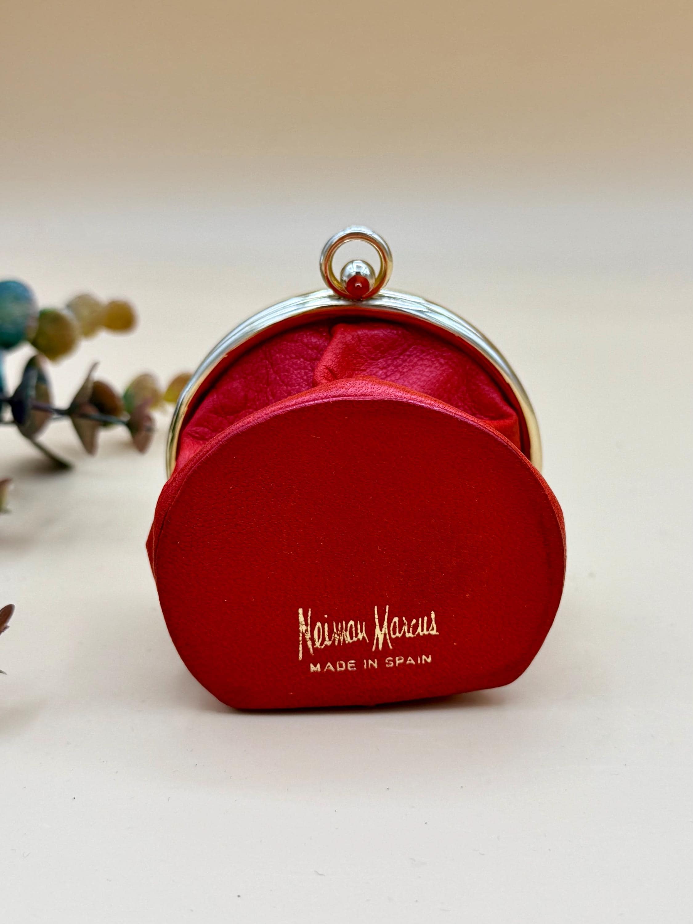 Vintage Neiman Marcus Red Coin Purse, Small Snake Leather Coin